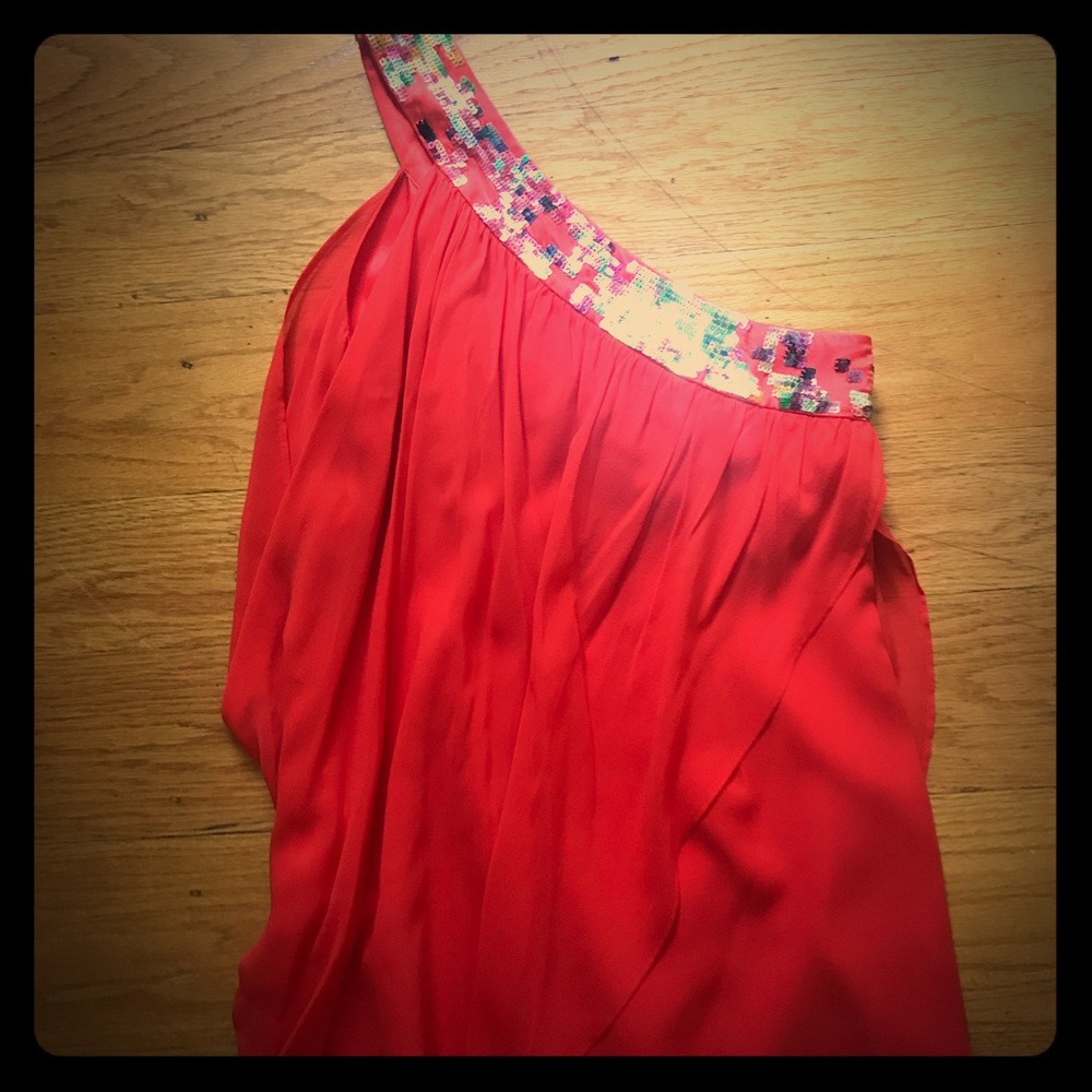 Trina Turk Coral Sequin One Shoulder Dress